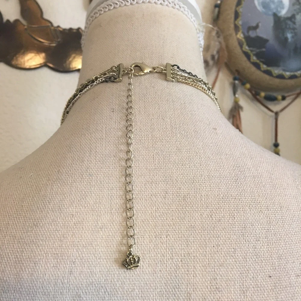 Multi tone chain tie style fringe sparkle necklace
